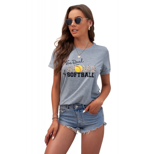 The Real of MOMS SOFTBALL Gray T-shirt