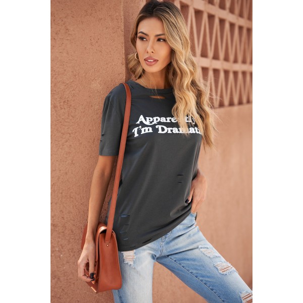 Gray Im Dramatic Print Distressed Tee