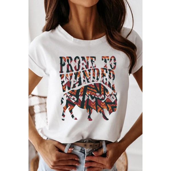 White Prone To Wander Western Desert Bull Print Tee