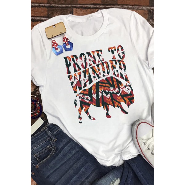 White Prone To Wander Western Desert Bull Print Tee
