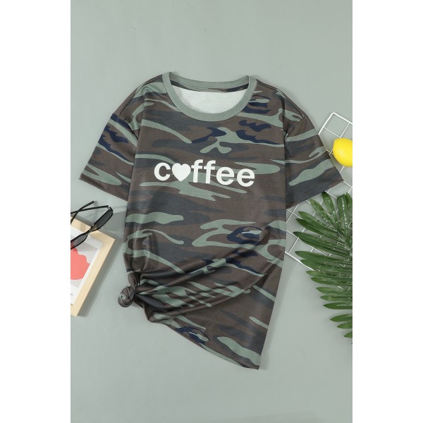 Green Coffee Graphic Camo Tee