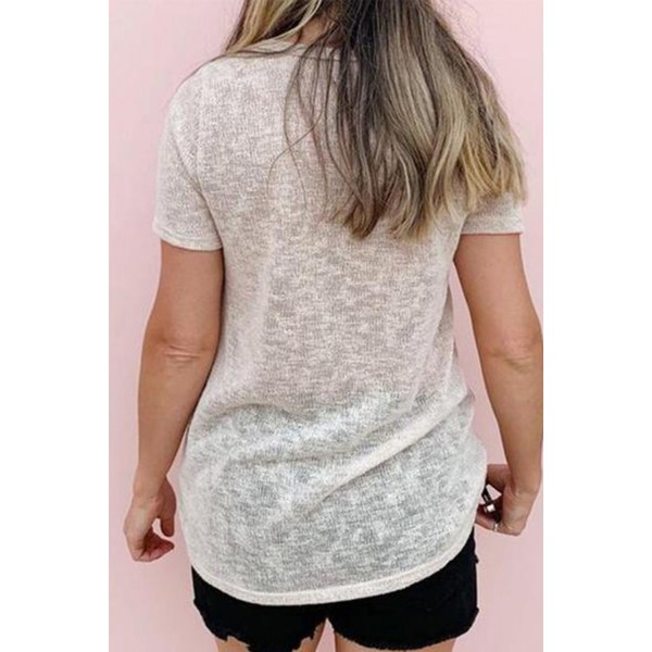 Beige Round Neck Leopard Patchwork Tee