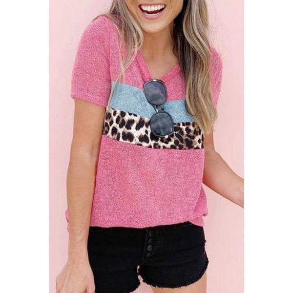 Round Neck Leopard Patchwork Tee