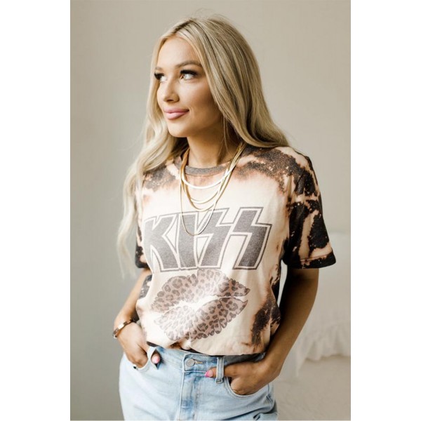 Bleached Kiss Leopard Lips Vintage Tee