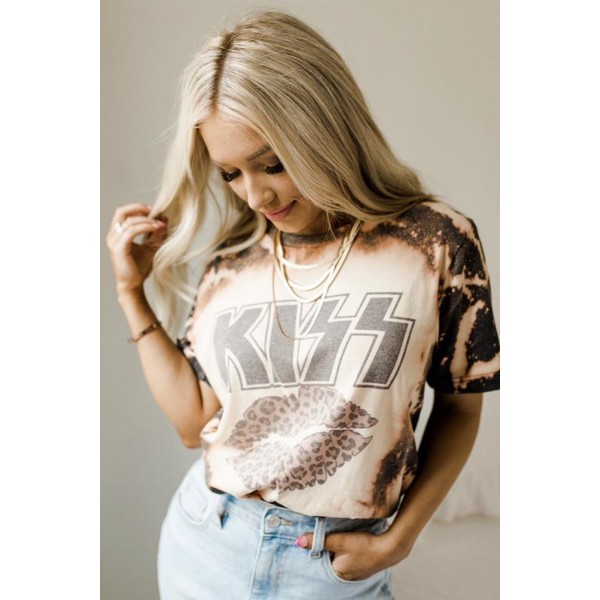 Bleached Kiss Leopard Lips Vintage Tee