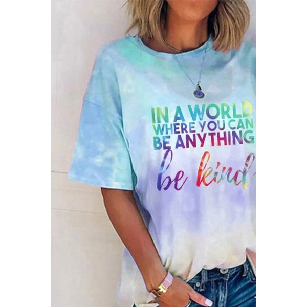 Letters Slogan Graphic Tie-dye T-shirt