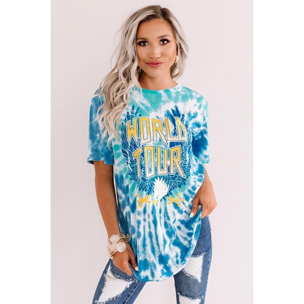Blue WORLD TOUR Tie-dye Print Tee