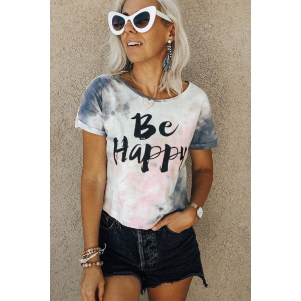 Be Happy Tie-dye Print T-shirt