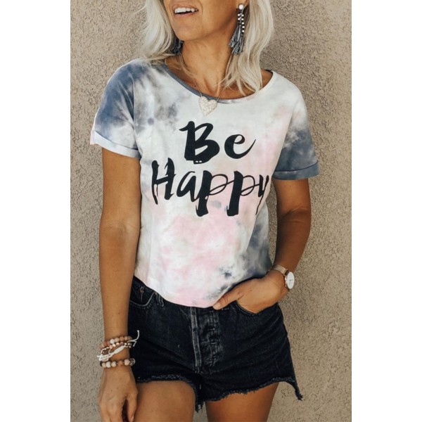 Be Happy Tie-dye Print T-shirt