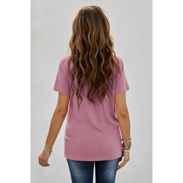 Pink Crew Neck Dandelion Print T-shirt