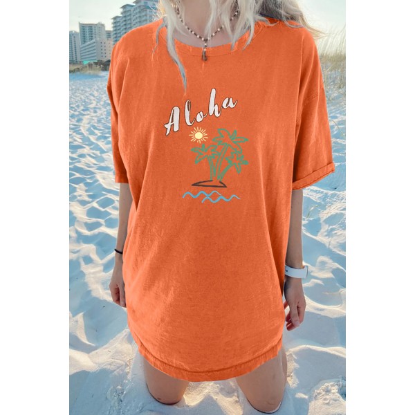 Orange Aloha By The Beach Oversize Boyfriend Tee