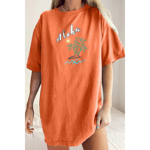 Orange Aloha By The Beach Oversize Boyfriend Tee