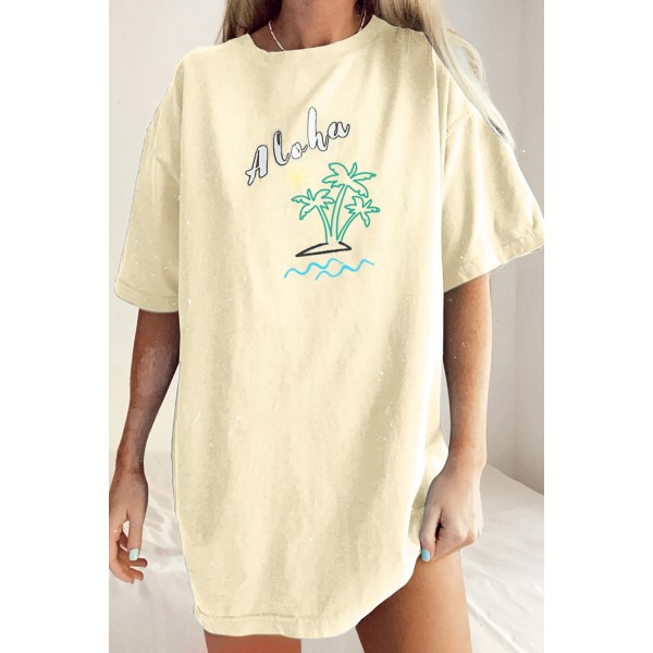 Yellow Aloha By The Beach Oversize Boyfriend Tee