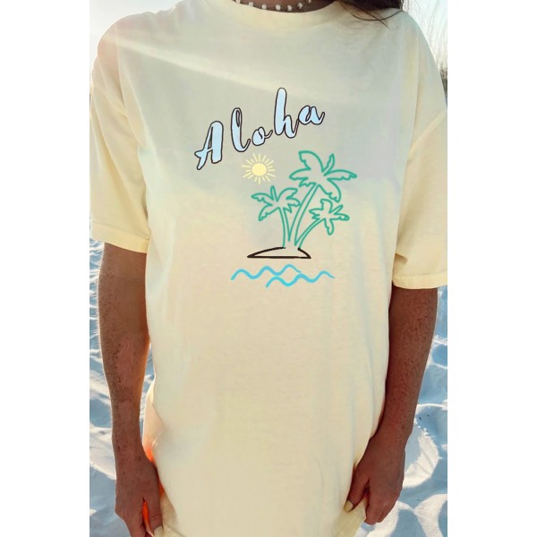 Yellow Aloha By The Beach Oversize Boyfriend Tee