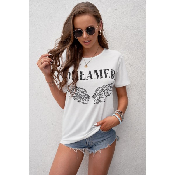 White DREAMER Angel Wings Graphic Tee