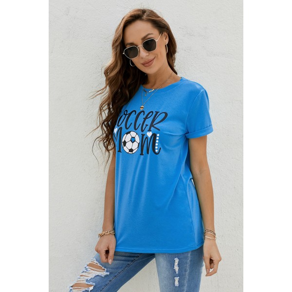 Blue SOCCER MOM Graphic Tee