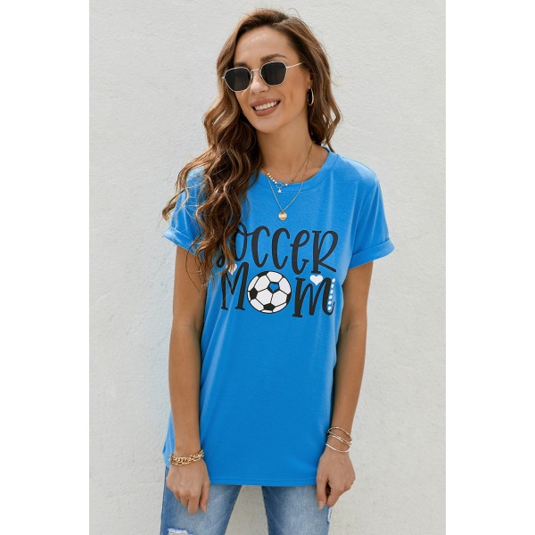 Blue SOCCER MOM Graphic Tee