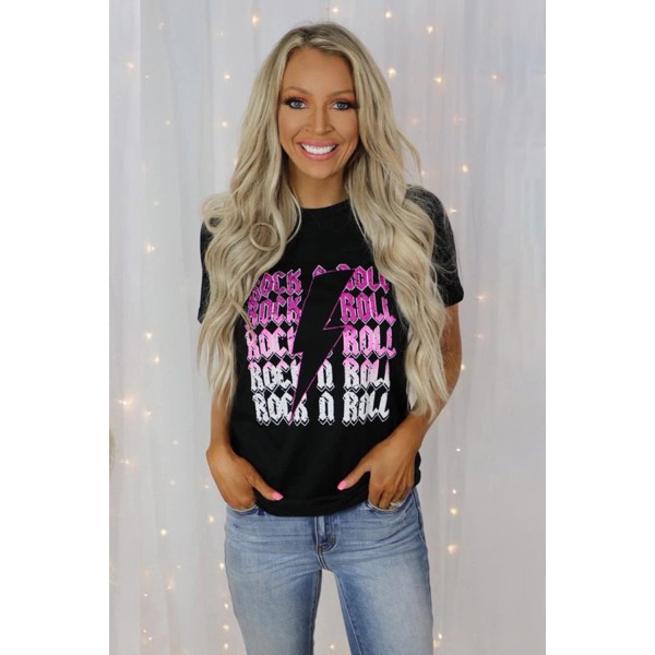 Black Rock N Roll Lightning Bolt Graphic Tee