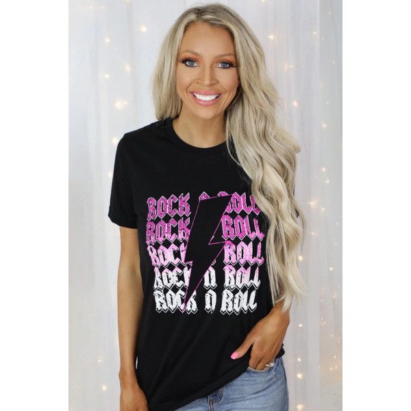 Black Rock N Roll Lightning Bolt Graphic Tee