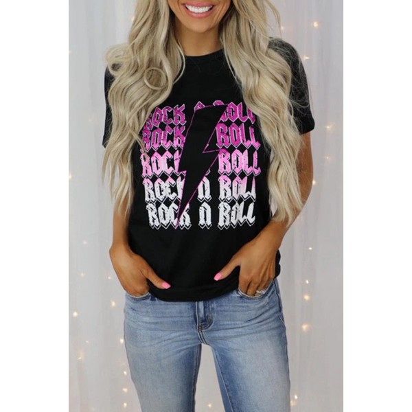 Black Rock N Roll Lightning Bolt Graphic Tee