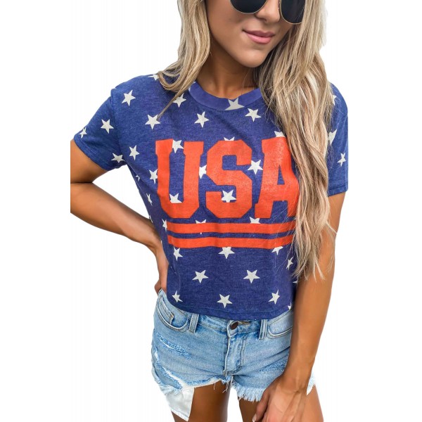 Vintage USA Stripes Cropped Graphic Tee