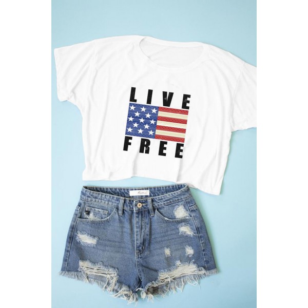 LIVE FREE Flag Print Cropped Tee