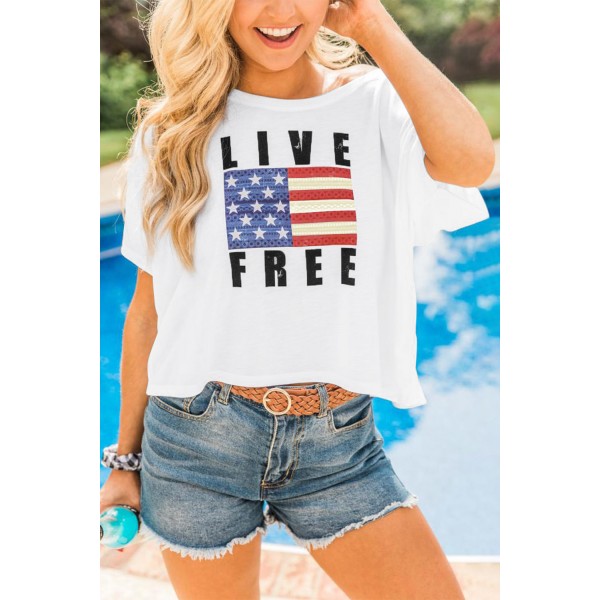 LIVE FREE Flag Print Cropped Tee