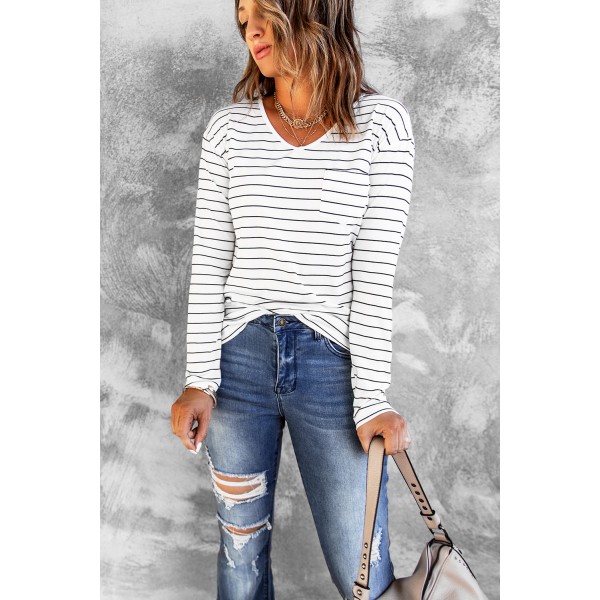 Striped V Neck Long Sleeve Top