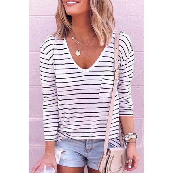 Striped V Neck Long Sleeve Top