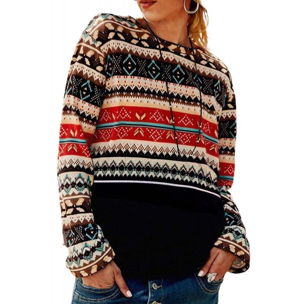 Vintage Boho Style Crew Neck Long Sleeve Blouse