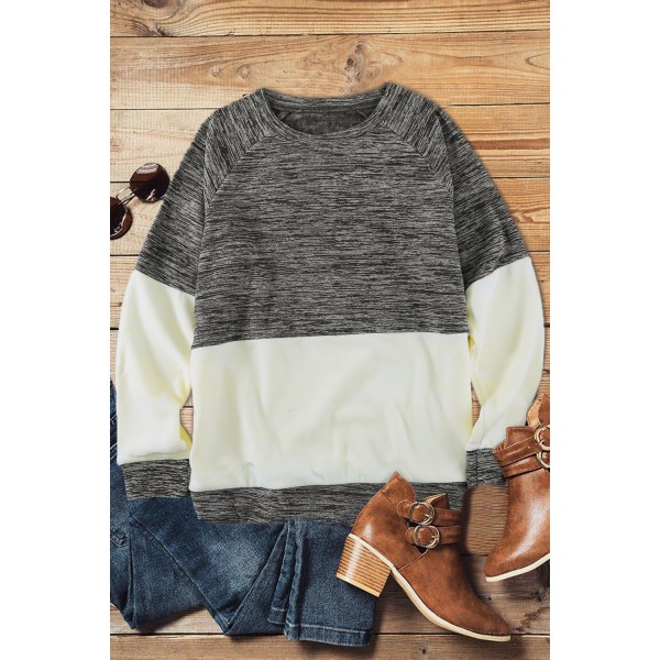 Gray Color Block Raglan Long Sleeve Top