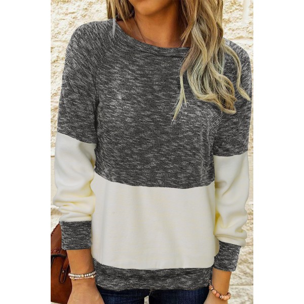 Gray Color Block Raglan Long Sleeve Top
