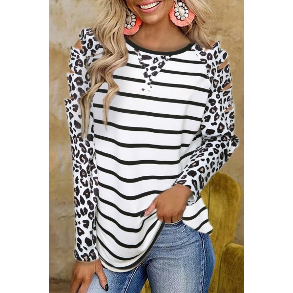 Leopard Striped Ripped Long Sleeve Top