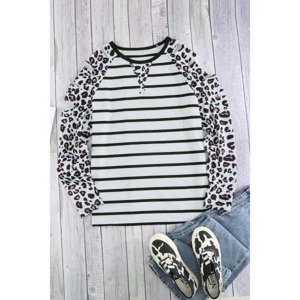 Leopard Striped Ripped Long Sleeve Top