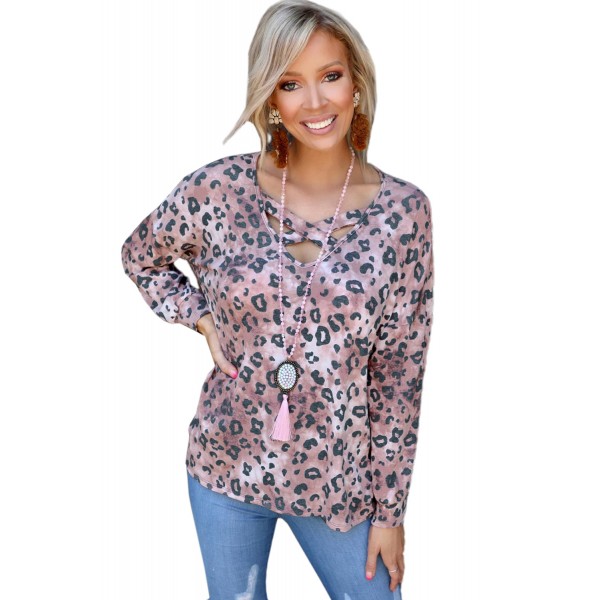 Leopard Crisscross Long Sleeve Top