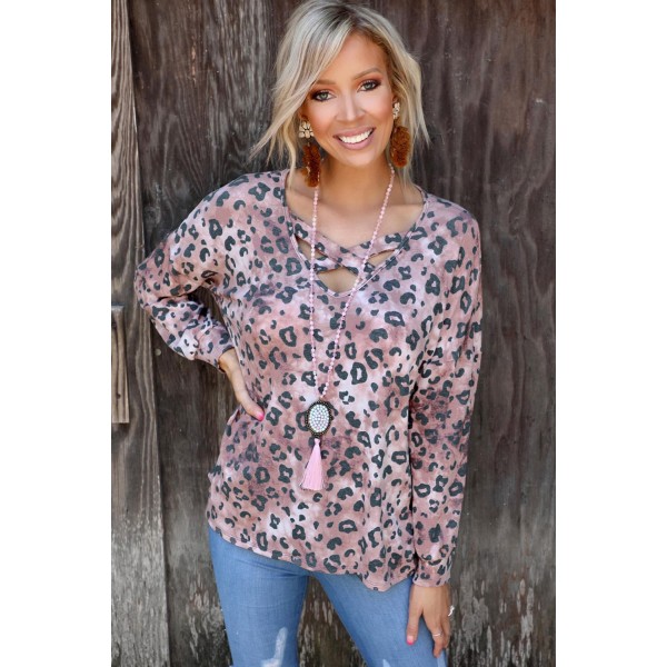 Leopard Crisscross Long Sleeve Top