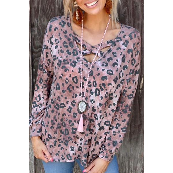 Leopard Crisscross Long Sleeve Top