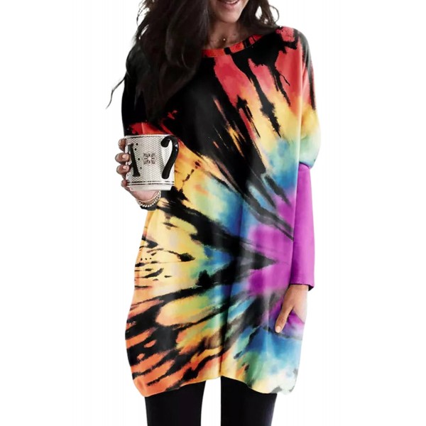 Rainbow Tie-dye Pullover Long Sleeve Tunic