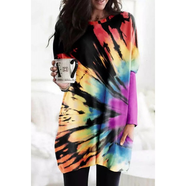 Rainbow Tie-dye Pullover Long Sleeve Tunic