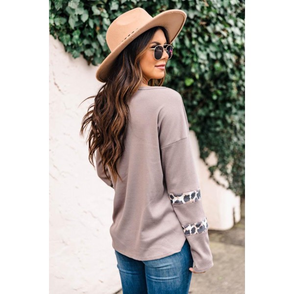 Leopard Splicing Drop-shoulder Top