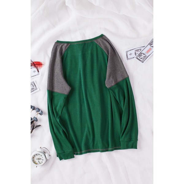 Green Color Block Raglan Sleeve Top