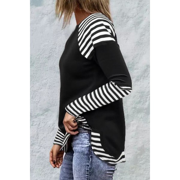 Black Striped Raglan Long Sleeve Top