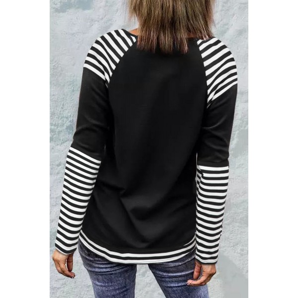Black Striped Raglan Long Sleeve Top