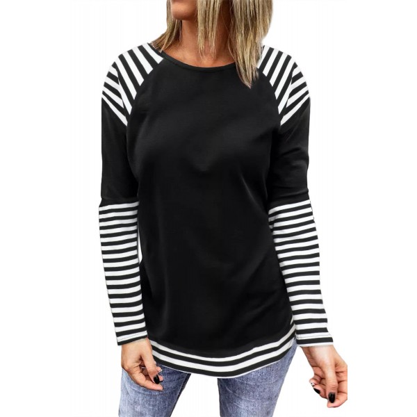 Black Striped Raglan Long Sleeve Top