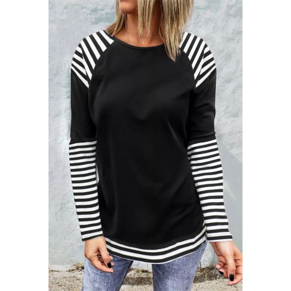 Black Striped Raglan Long Sleeve Top