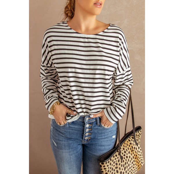 Striped Long Sleeve Top with Lace Trim