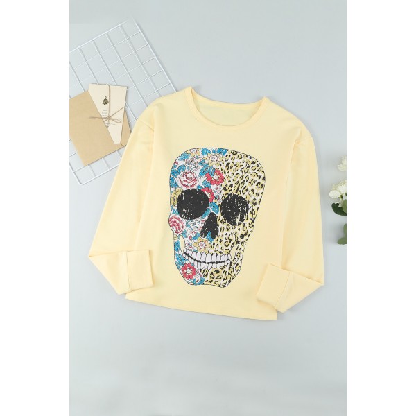 Antique Leopard Flower Skull Halloween Graphic Top
