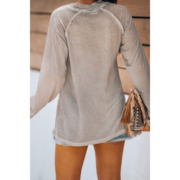 Apricot V Neck Casual Long Sleeve Top