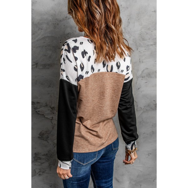 Leopard Colorblock Long Sleeve Top