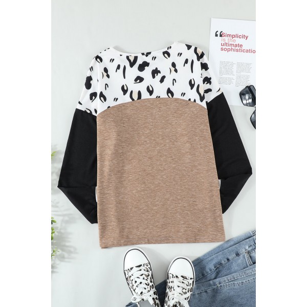 Leopard Colorblock Long Sleeve Top